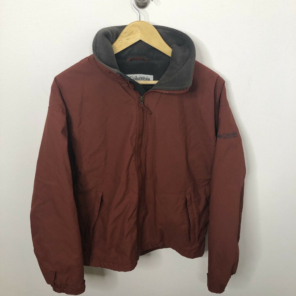 Columbia Men Medium Fleece Lined Bomber Jacket Orange Red